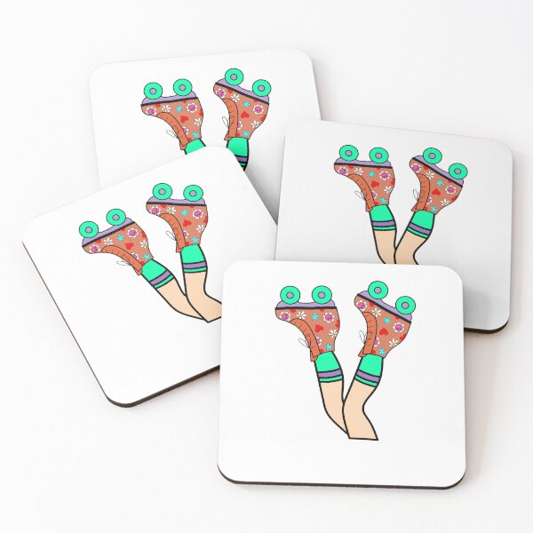 Item preview, Legs with Retro Roller Blade with Hearts and Smiley Flowers Red, Purple and Green designed and sold by MrsCreative1.