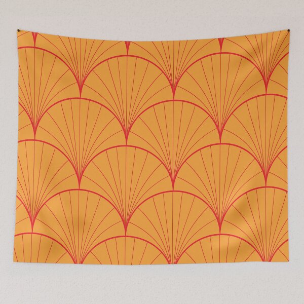 Item preview, Orange And Red Geometric Lines on Retro Scallop Fans Pattern  designed and sold by Yasminepatterns .