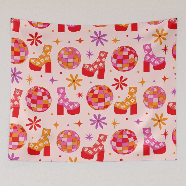 Item preview, Disco Ball and Groovy Shoes with Retro Flowers Pattern  designed and sold by Yasminepatterns .