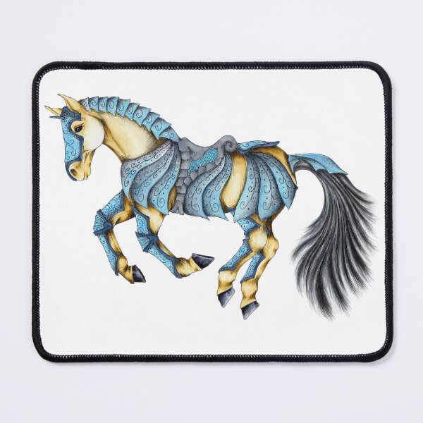 Item preview, Blue armoured fantasy horse, in watercolour and ink designed and sold by ChaseWilderness.
