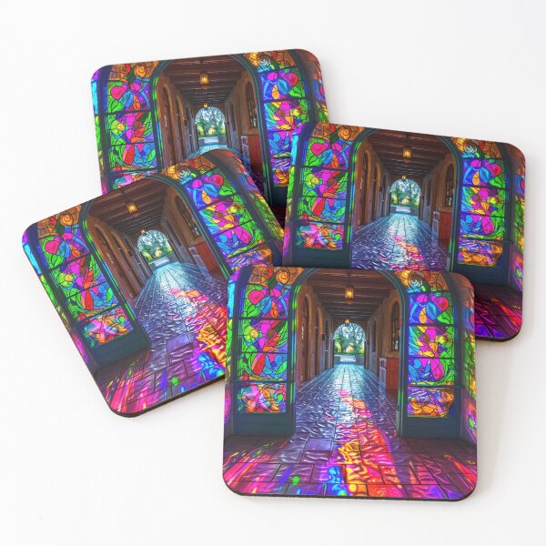 Item preview, Pasillo de vidrieras de colores con reflejos vibrantes designed and sold by Artessie.