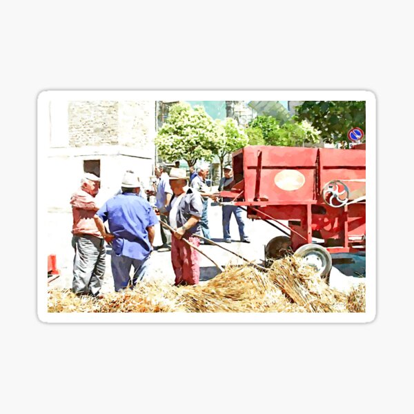 Item preview, Peasants around the threshing machine in the square designed and sold by Giuseppe Cocco.