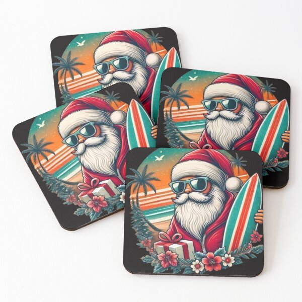 Artikelvorschau, Surfing Santa Retro Beach Christmas Tropical Holiday Shirt entworfen und verkauft von cirereyes.