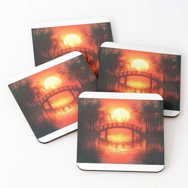Item preview, Golden Sunset Over Bridge in Japanese Style designed and sold by Cozirlax.