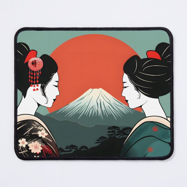 Item preview, Two women in traditional attire with Mount Fuji backdrop designed and sold by Artessie.