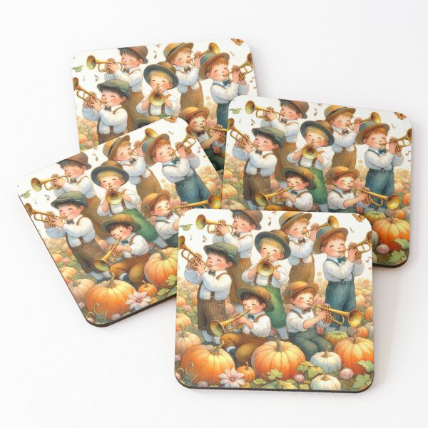 Item preview, Boys Playing Trumpets in Pumpkin Patch with Butterflies designed and sold by ElegantTeaTime.