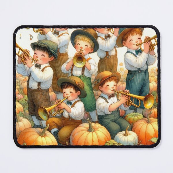 Item preview, Boys Playing Trumpets in Pumpkin Patch with Butterflies designed and sold by ElegantTeaTime.