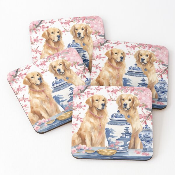 Item preview, Golden Retrievers in chinoiserie interior designed and sold by SophieClimaArt.
