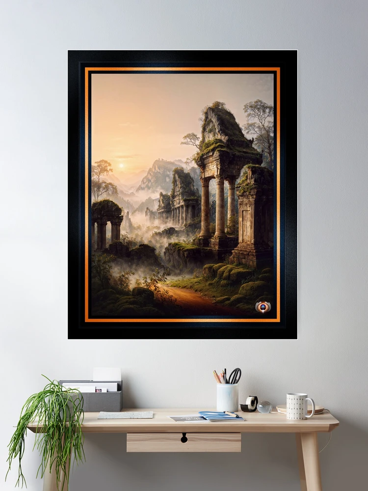 Enchanted Ruins In A Misty Ancient Forest AI Concept Art by Xzendor7 | Breathtaking View 2 Enchanted Ruins In A Misty Ancient Forest Astonishing AI Concept Art by Xzendor7 Wall Decor Poster Art Print