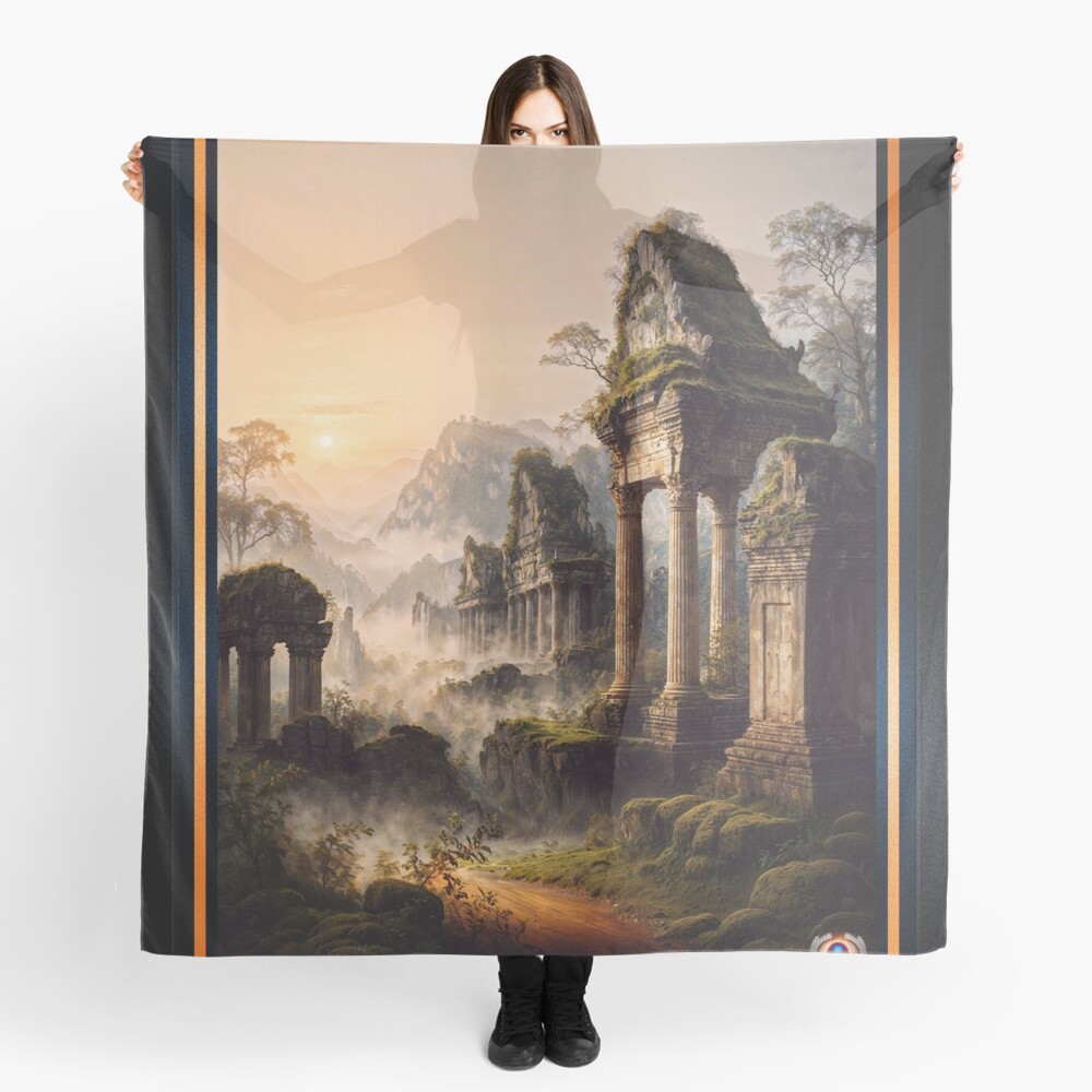 Enchanted Ruins In A Misty Ancient Forest AI Concept Art by Xzendor7 | Breathtaking View 4 Enchanted Ruins In A Misty Ancient Forest Astonishing AI Concept Art by Xzendor7 Decorative Art Print Ladies Scarf