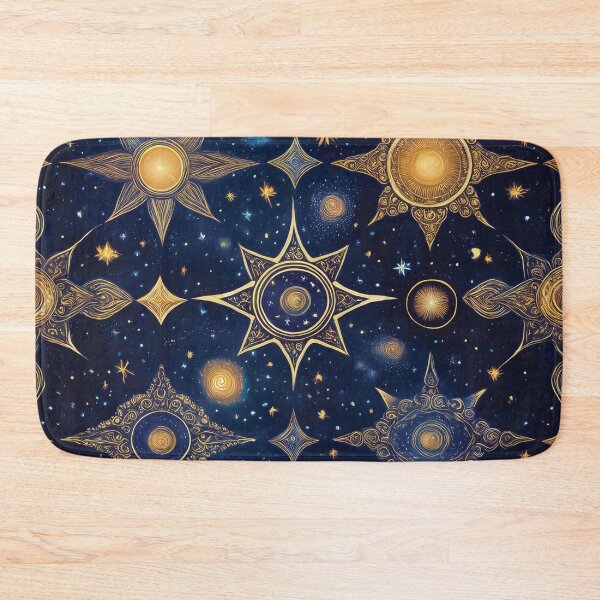 Item preview, A celestial-themed pattern design featuring various stars and celestial bodies against a dark blue background. designed and sold by HEMRO.