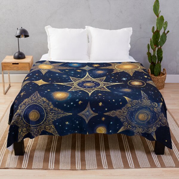 Item preview, A celestial-themed pattern design featuring various stars and celestial bodies against a dark blue background. designed and sold by HEMRO.