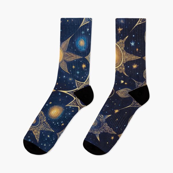 Item preview, A celestial-themed pattern design featuring various stars and celestial bodies against a dark blue background. designed and sold by HEMRO.