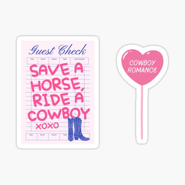 Item preview, cowboy romance lollipop and save a horse ride a cowboy  - guest check pink and blue pack designed and sold by catdiasart.