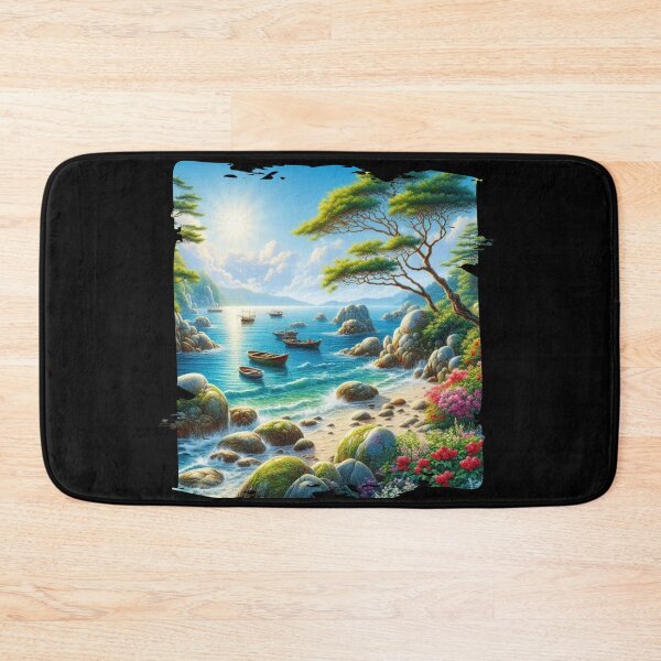 Item preview, Serene Lakeside Landscape with Boats and Trees designed and sold by Hungry-Murphy.