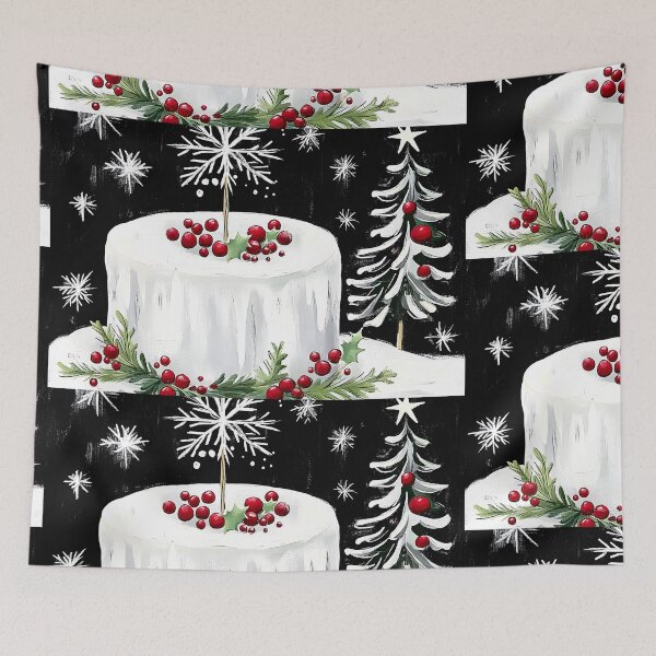 Item preview, Festive Christmas Frosted Cake with Red Berries and Snowflake Topper Holidays Abstract Art AI Generated designed and sold by OlfactoART Studio.