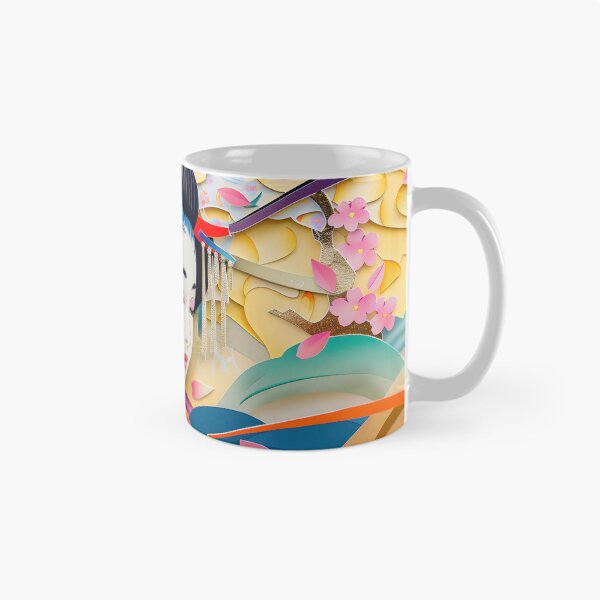 Item preview, Elegant Geisha in vibrant paper art composition scene designed and sold by Artessie.