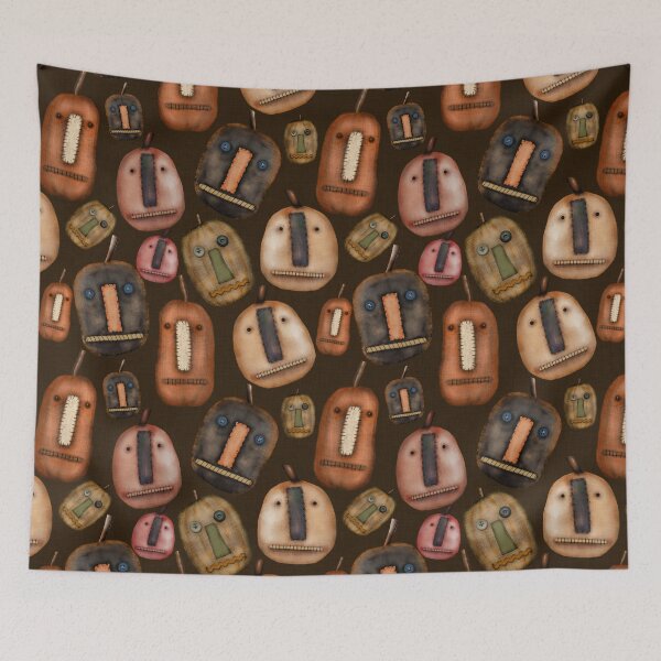 Item preview, Prim Pumpkins on Brown Linen Look Fabric designed and sold by CheriesArt.