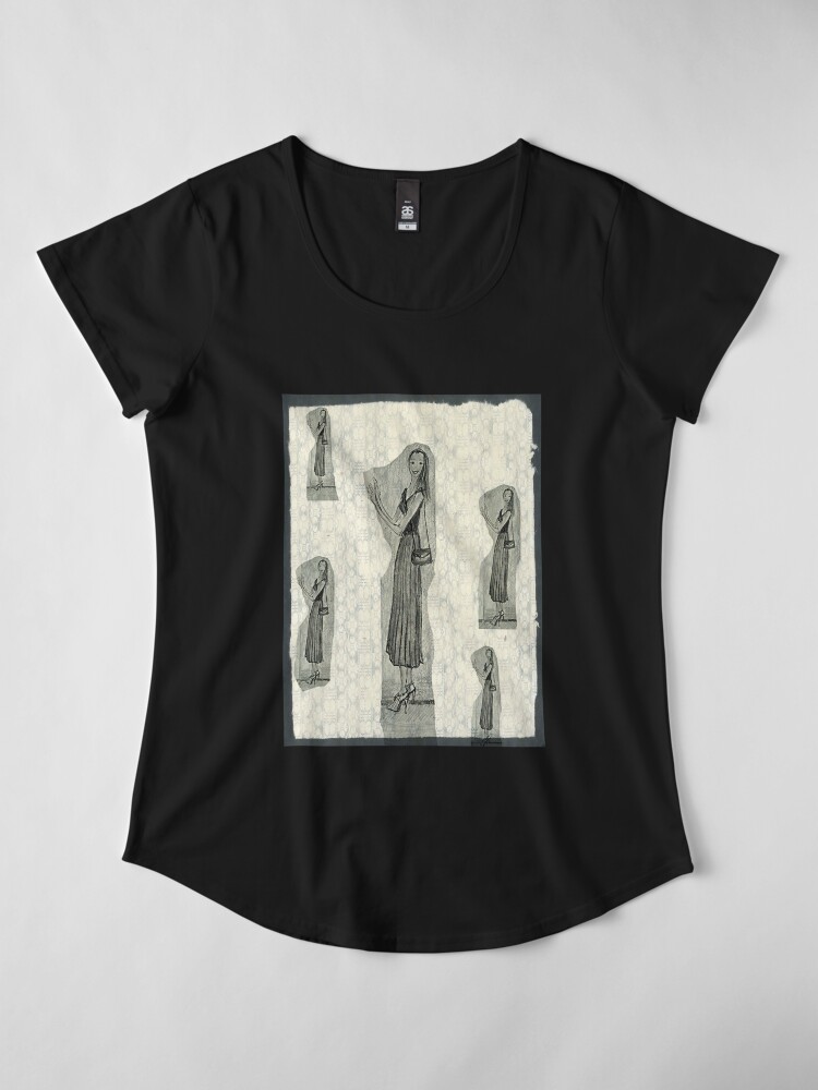 Alternate view of Fashion Illustration Girl Wearing a Midi Skirt Premium Scoop T-Shirt
