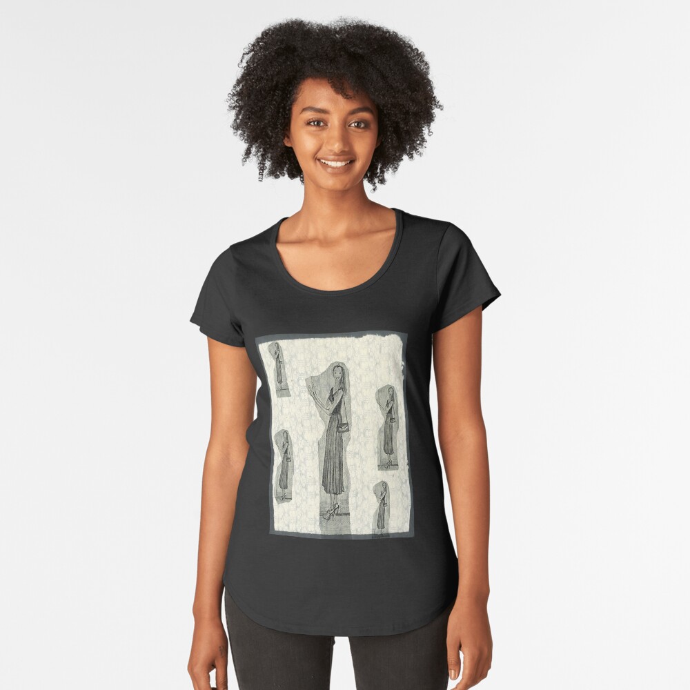 Fashion Illustration Girl Wearing a Midi Skirt Premium Scoop T-Shirt