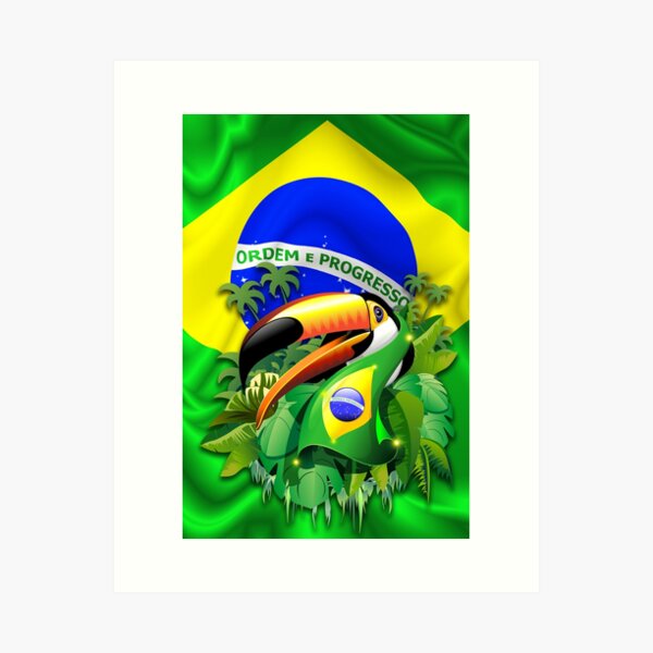 Toco Toucan on Brazil Flag Art Print