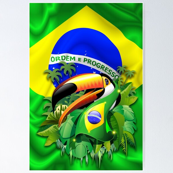 Toco Toucan on Brazil Flag Poster