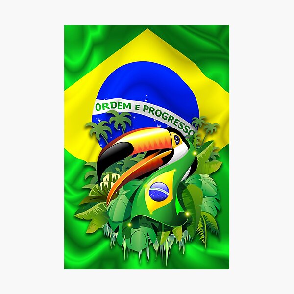 Toco Toucan on Brazil Flag Photographic Print