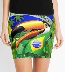 Toco Toucan on Brazil Flag Mini Skirt