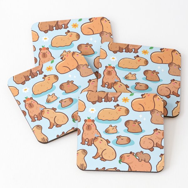 Item preview, Capybara family on blue designed and sold by PenguinHouse.