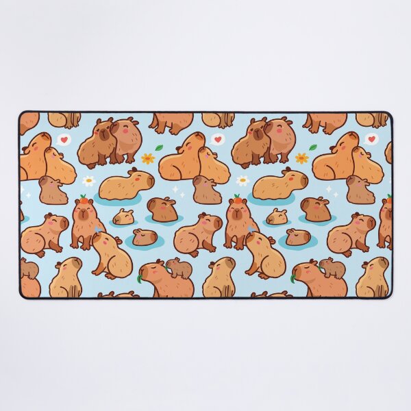 Aperçu de l'œuvre Famille de capybaras sur fond bleu créée et vendue par PenguinHouse.