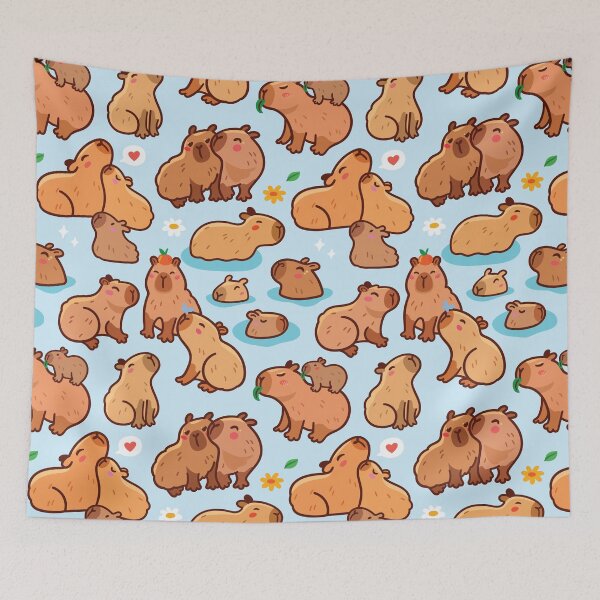 Item preview, Capybara family on blue designed and sold by PenguinHouse.