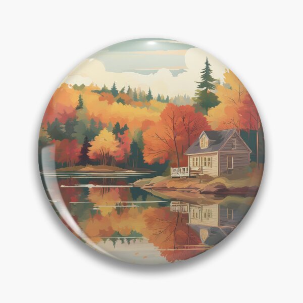 Item preview, Autumn Vintage Retro Travel Poster – Indian Summer Lake House in Maine, New England designed and sold by pod24.