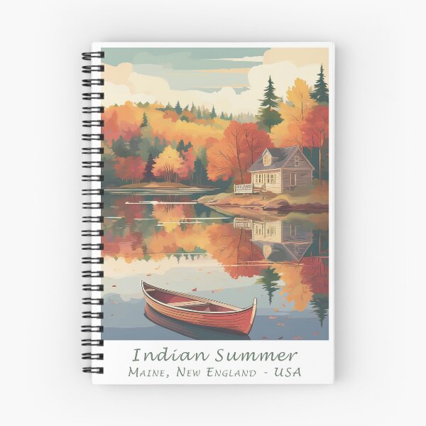 Item preview, Autumn Vintage Retro Travel Poster – Indian Summer Lake House in Maine, New England designed and sold by pod24.