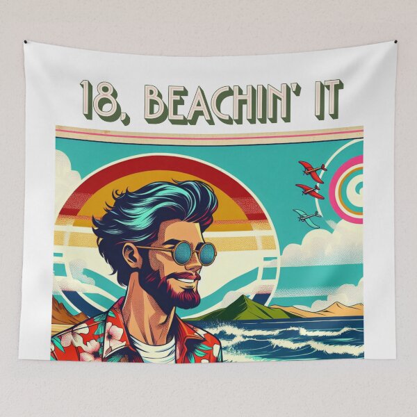 Item preview, 18, Beachin’ it- Birthday celebration Retro style designed and sold by Olivia-Icon.