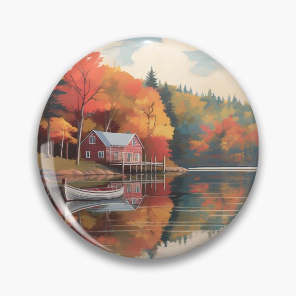 Item preview, Vintage Retro Autumn Travel Poster – Indian Summer Lake House in Maine, New England designed and sold by pod24.