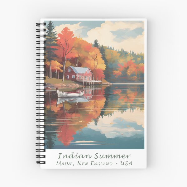 Item preview, Vintage Retro Autumn Travel Poster – Indian Summer Lake House in Maine, New England designed and sold by pod24.