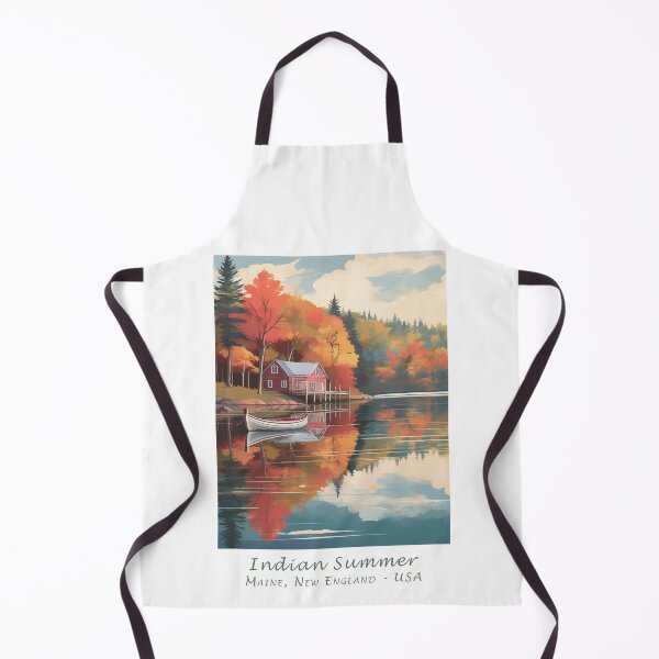 Item preview, Vintage Retro Autumn Travel Poster – Indian Summer Lake House in Maine, New England designed and sold by pod24.