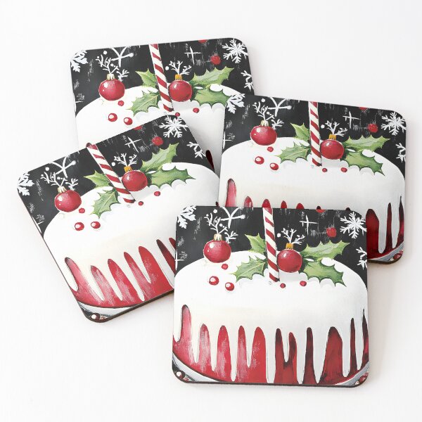 Item preview, Festive Christmas Holiday Cake with White Icing and Red Ornaments Abstract Generative AI designed and sold by OlfactoART Studio.