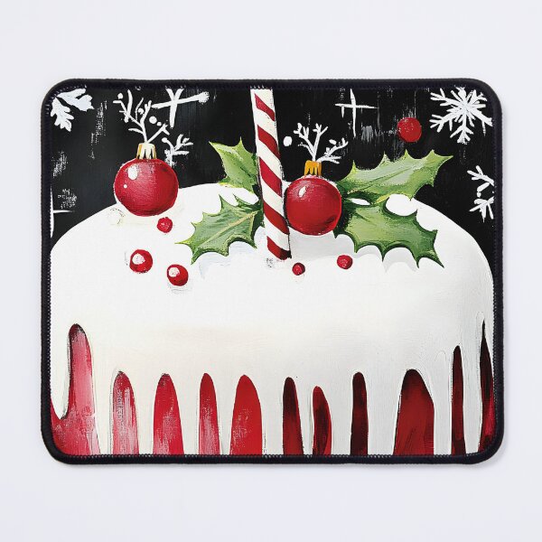 Item preview, Festive Christmas Holiday Cake with White Icing and Red Ornaments Abstract Generative AI designed and sold by OlfactoART Studio.