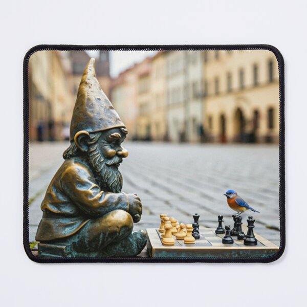 Item preview, Thinking of Wroclaw - Gnome Playing Chess With Bird designed and sold by Purrfecta.