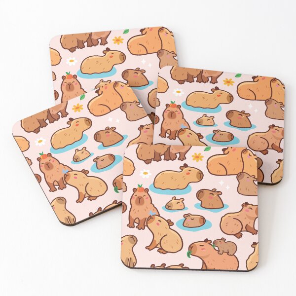 Item preview, Capybara family on pink designed and sold by PenguinHouse.