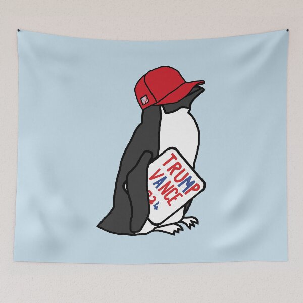 Item preview, Red Trucker Hat Penguin with Trump Vance 2024 Sign designed and sold by ellenhenry.