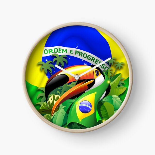 Toco Toucan on Brazil Flag Clock