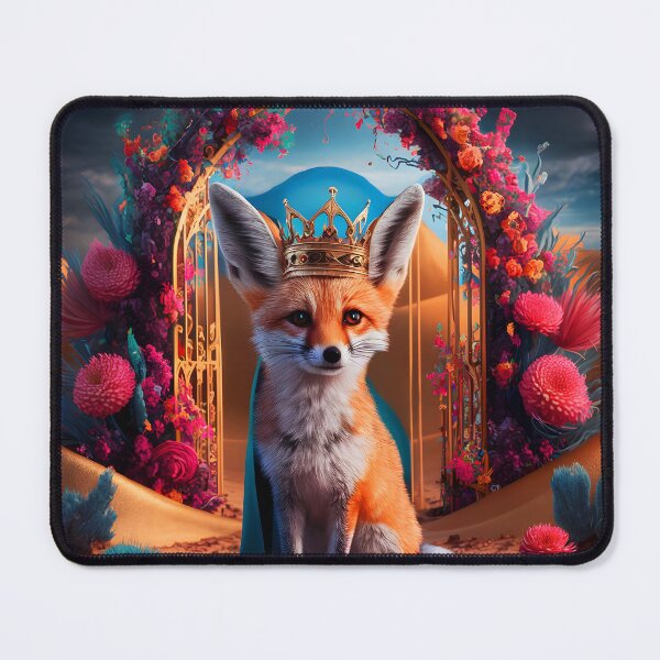 Item preview, Fennec fox king in front of a floral gate in a desert designed and sold by EmeraldeaArt.