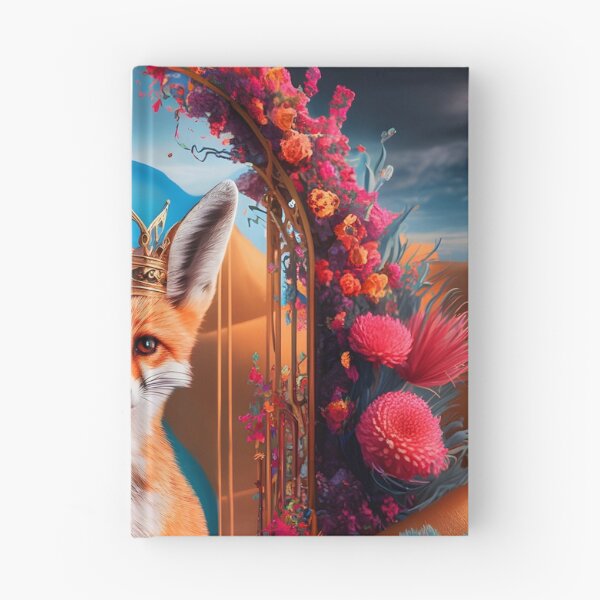 Item preview, Fennec fox king in front of a floral gate in a desert designed and sold by EmeraldeaArt.