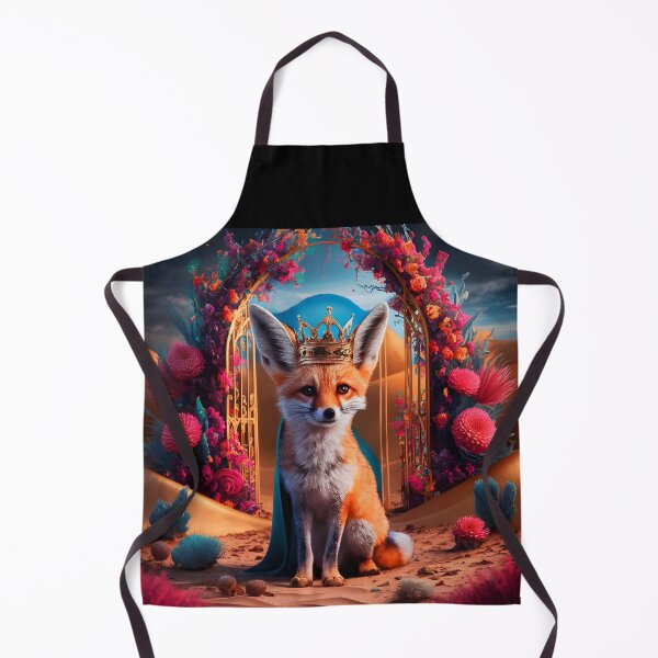 Item preview, Fennec fox king in front of a floral gate in a desert designed and sold by EmeraldeaArt.