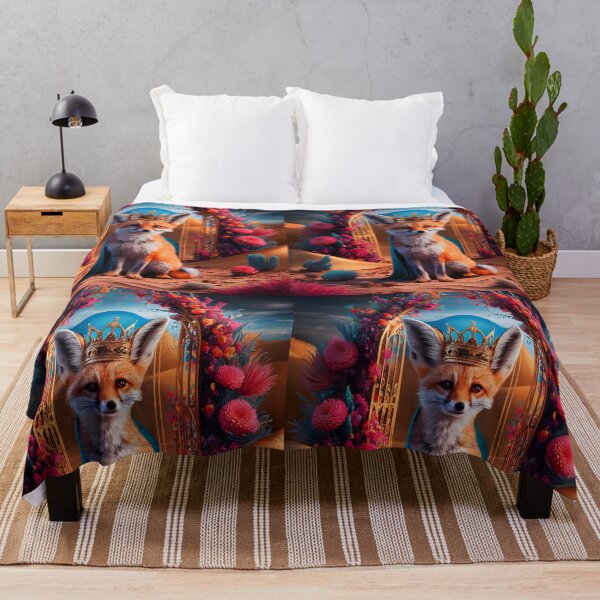 Item preview, Fennec fox king in front of a floral gate in a desert designed and sold by EmeraldeaArt.