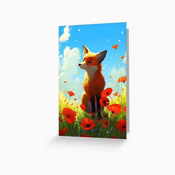 Item preview, Cartoon fox among poppies on a summer day designed and sold by EmeraldeaArt.