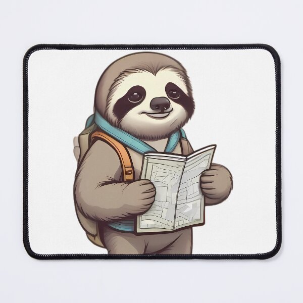 Item preview, Sloth dressed in hiking gear, holding a small map designed and sold by Shanon's Designs.