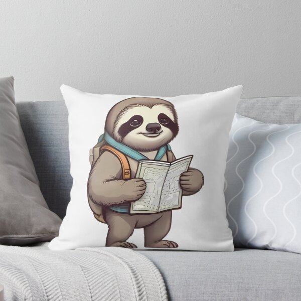 Item preview, Sloth dressed in hiking gear, holding a small map designed and sold by Shanon's Designs.